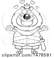 Poster, Art Print Of Chubby Outline Lion Knight With Love Hearts And Open Arms