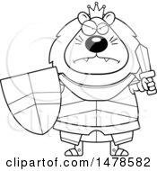 Clipart Of A Chubby Lineart Mad Lion Knight Royalty Free Vector Illustration