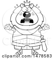 Clipart Of A Chubby Lineart Scared Lion Knight Royalty Free Vector Illustration