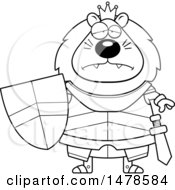 Clipart Of A Chubby Lineart Sad Lion Knight Royalty Free Vector Illustration