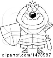 Clipart Of A Chubby Lineart Lion Knight Waving Royalty Free Vector Illustration