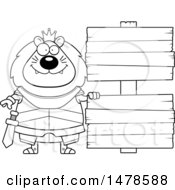 Clipart Of A Chubby Lineart Lion Knight By Wood Signs Royalty Free Vector Illustration