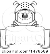 Clipart Of A Chubby Lineart Dog Knight Over A Banner Royalty Free Vector Illustration