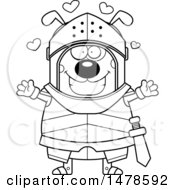 Poster, Art Print Of Chubby Outline Dog Knight With Love Hearts And Open Arms