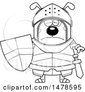 Clipart Of A Chubby Lineart Sad Dog Knight Royalty Free Vector Illustration