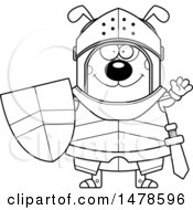 Clipart Of A Chubby Lineart Dog Knight Waving Royalty Free Vector Illustration by Cory Thoman