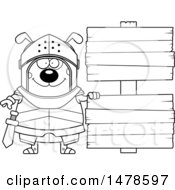 Clipart Of A Chubby Lineart Dog Knight By Wood Signs Royalty Free Vector Illustration