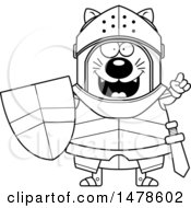 Clipart Of A Chubby Lineart Cat Knight With An Idea Royalty Free Vector Illustration