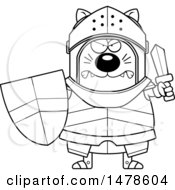 Clipart Of A Chubby Lineart Mad Cat Knight Royalty Free Vector Illustration by Cory Thoman