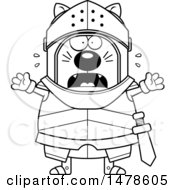 Clipart Of A Chubby Lineart Scared Cat Knight Royalty Free Vector Illustration