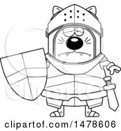 Clipart Of A Chubby Lineart Sad Cat Knight Royalty Free Vector Illustration