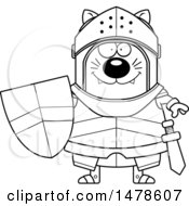 Clipart Of A Chubby Lineart Cat Knight Royalty Free Vector Illustration