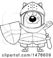Clipart Of A Chubby Lineart Cat Knight Waving Royalty Free Vector Illustration by Cory Thoman