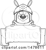 Clipart Of A Chubby Outline Rabbit Knight Over A Banner Royalty Free Vector Illustration by Cory Thoman