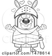 Poster, Art Print Of Chubby Lineart Rabbit Knight With Love Hearts And Open Arms