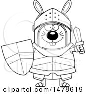 Poster, Art Print Of Chubby Lineart Rabbit Knight Holding A Sword And Shield