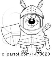 Poster, Art Print Of Chubby Lineart Rabbit Knight Waving
