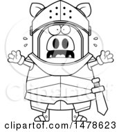 Clipart Of A Chubby Lineart Scared Boar Knight Royalty Free Vector Illustration by Cory Thoman