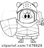 Poster, Art Print Of Chubby Outline Boar Knight Holding A Shield And Sword