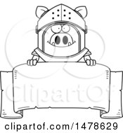 Clipart Of A Chubby Lineart Boar Knight Over A Banner Royalty Free Vector Illustration