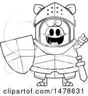 Clipart Of A Chubby Lineart Boar Knight With An Idea Royalty Free Vector Illustration