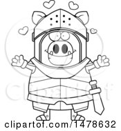 Chubby Outline Boar Knight With Love Hearts And Open Arms