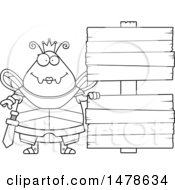 Clipart Of A Chubby Lineart Queen Bee In Armor By Wood Signs Royalty Free Vector Illustration