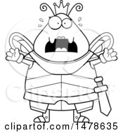 Clipart Of A Chubby Lineart Scared Queen Bee In Armor Royalty Free Vector Illustration by Cory Thoman