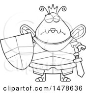 Clipart Of A Chubby Lineart Sad Queen Bee In Armor Royalty Free Vector Illustration