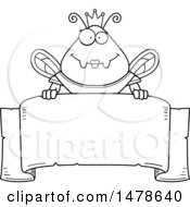 Chubby Outline Queen Bee In Armor Over A Banner