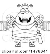 Clipart Of A Chubby Lineart Queen Bee In Armor Holding Beers Royalty Free Vector Illustration by Cory Thoman