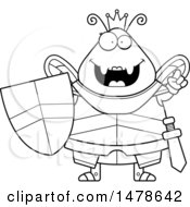 Clipart Of A Chubby Lineart Queen Bee In Armor With An Idea Royalty Free Vector Illustration