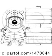 Clipart Of A Chubby Outline Bear Knight By Wood Signs Royalty Free Vector Illustration