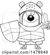 Chubby Lineart Bear Knight Holding A Shield And Sword