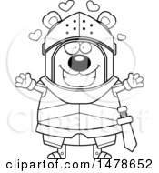 Clipart Of A Chubby Outline Bear Knight With Love Hearts And Open Arms Royalty Free Vector Illustration by Cory Thoman