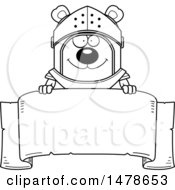 Clipart Of A Chubby Outline Bear Knight Over A Banner Royalty Free Vector Illustration