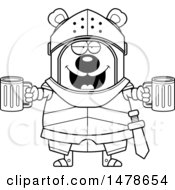 Clipart Of A Chubby Outline Bear Knight Holding Beers Royalty Free Vector Illustration by Cory Thoman