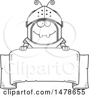 Clipart Of A Chubby Lineart Ant Knight Over A Banner Royalty Free Vector Illustration