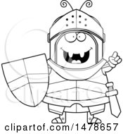 Clipart Of A Chubby Lineart Ant Knight With An Idea Royalty Free Vector Illustration by Cory Thoman
