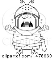 Clipart Of A Chubby Lineart Scared Ant Knight Royalty Free Vector Illustration