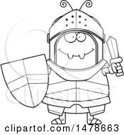 Clipart Of A Chubby Lineart Ant Knight Holding A Sword Royalty Free Vector Illustration