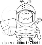 Clipart Of A Chubby Lineart Ant Knight Waving Royalty Free Vector Illustration