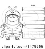 Clipart Of A Chubby Lineart Ant Knight By Wood Signs Royalty Free Vector Illustration
