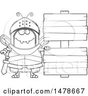 Clipart Of A Chubby Lineart Bee Knight By Wood Signs Royalty Free Vector Illustration