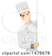 Clipart Of A Male Chef By A Sign Royalty Free Vector Illustration