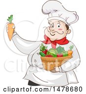 Poster, Art Print Of Chubby Male Chef With A Basket Of Produce