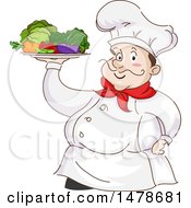 Chubby Male Chef Holding A Platter Of Vegetables