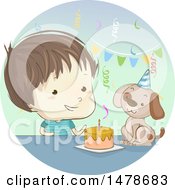 Poster, Art Print Of Sketched Boy Celebrating A Birthday With His Dog