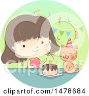 Poster, Art Print Of Sketched Girl Celebrating Her Cats Birthday