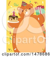 Poster, Art Print Of Chubby Bear With A Belly Frame Holding A Birthday Cake And Gift